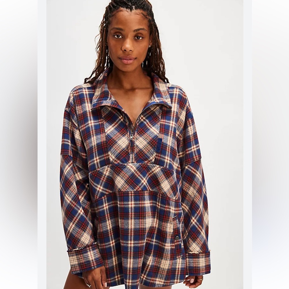 FREE PEOPLE We The Free Wind River Plaid Flannel Pullover Shacket With Pocket